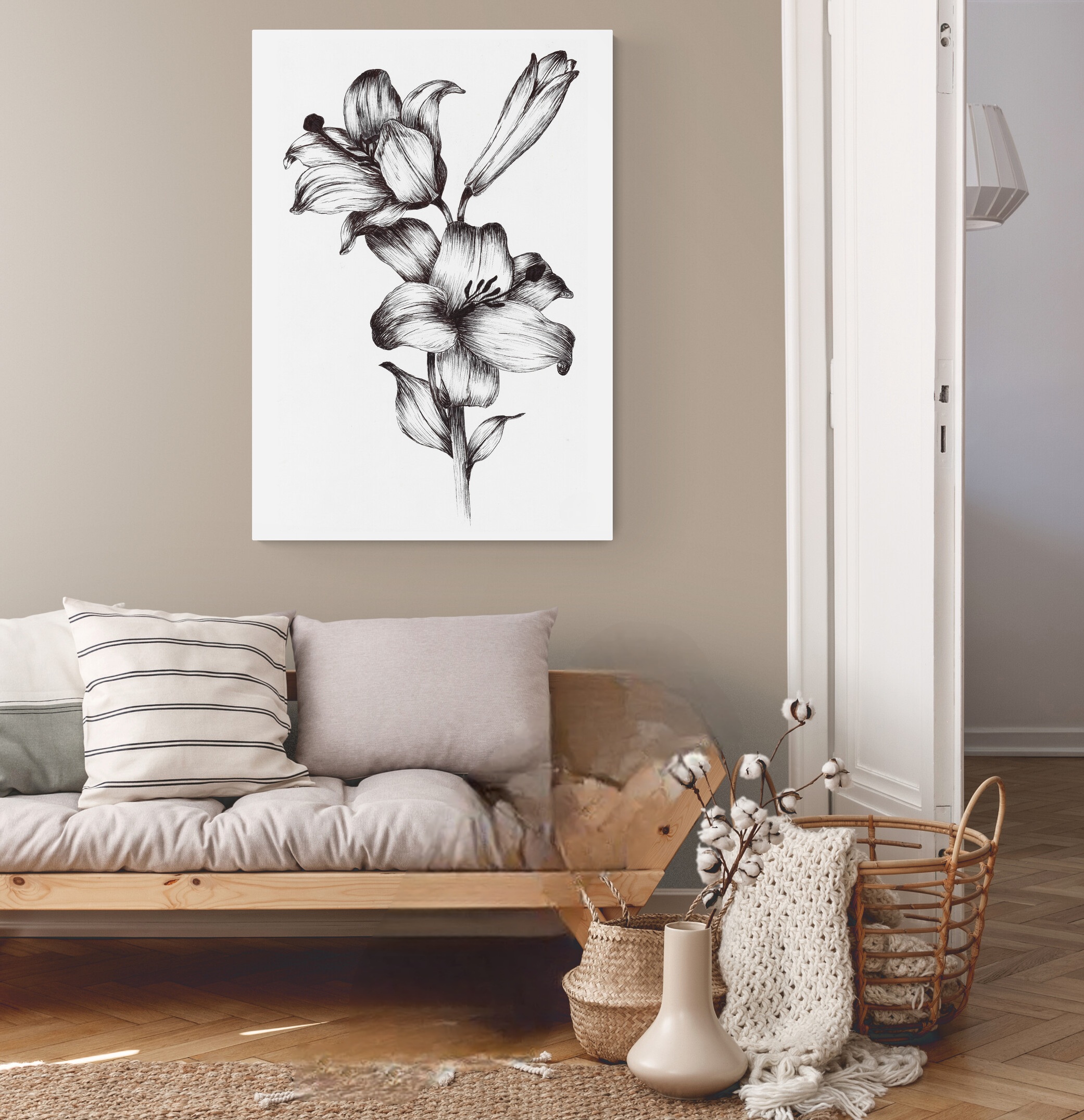 Black and White Flowers and Bud