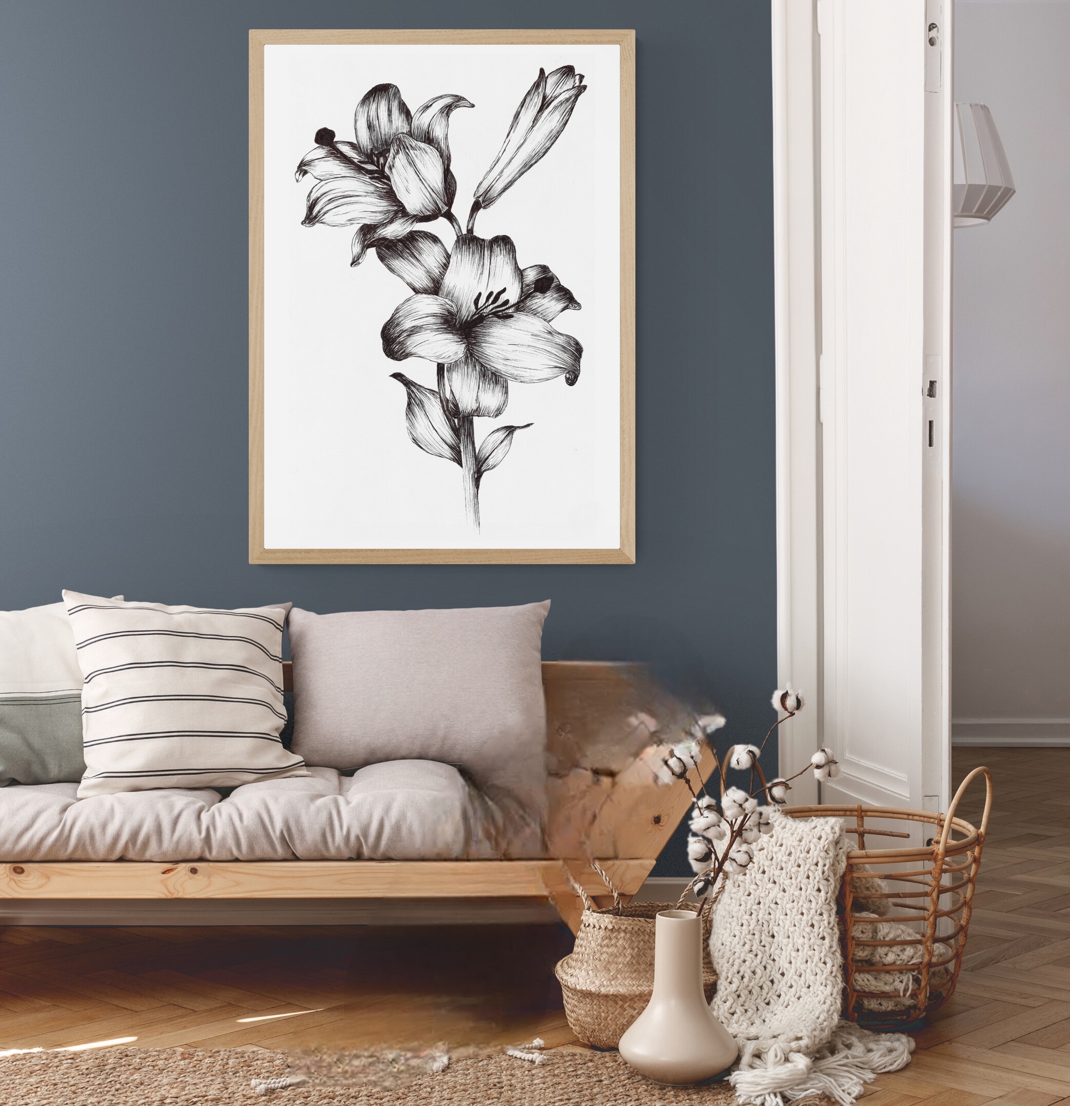 Black and White Flowers and Bud - Image 3