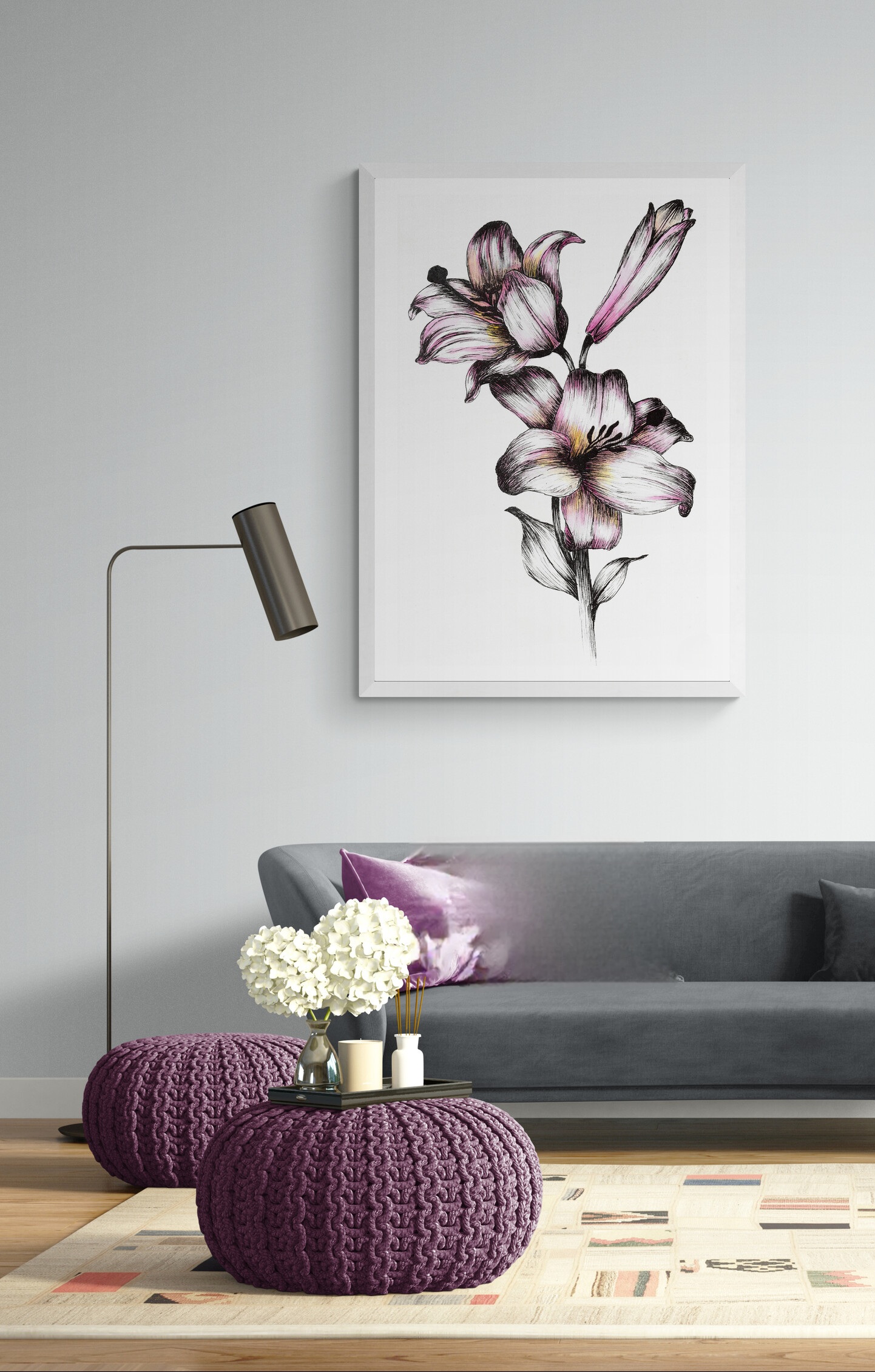 Pink Flowers and Bud - Image 3