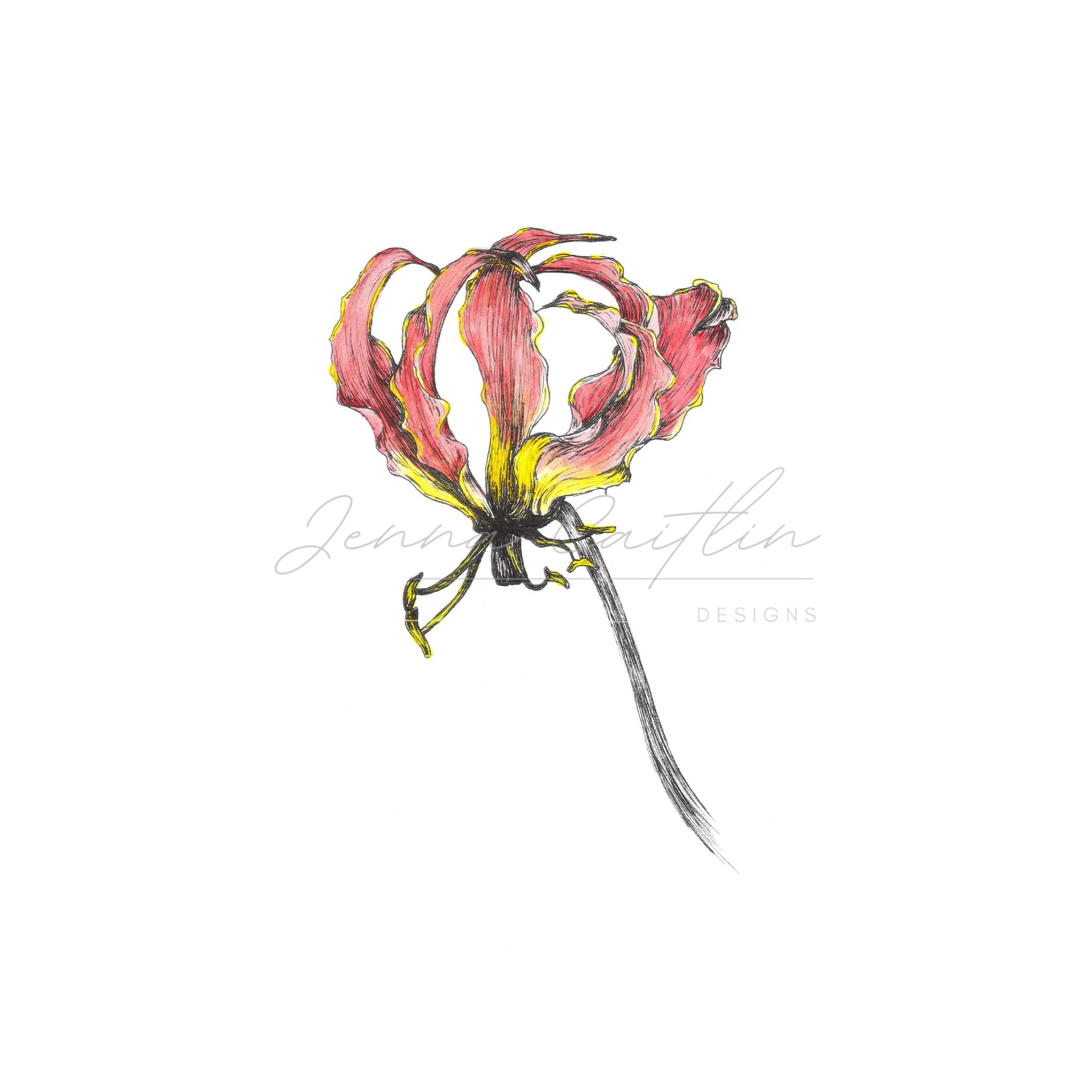 Flame Lilly Water Colour 2 - Image 2