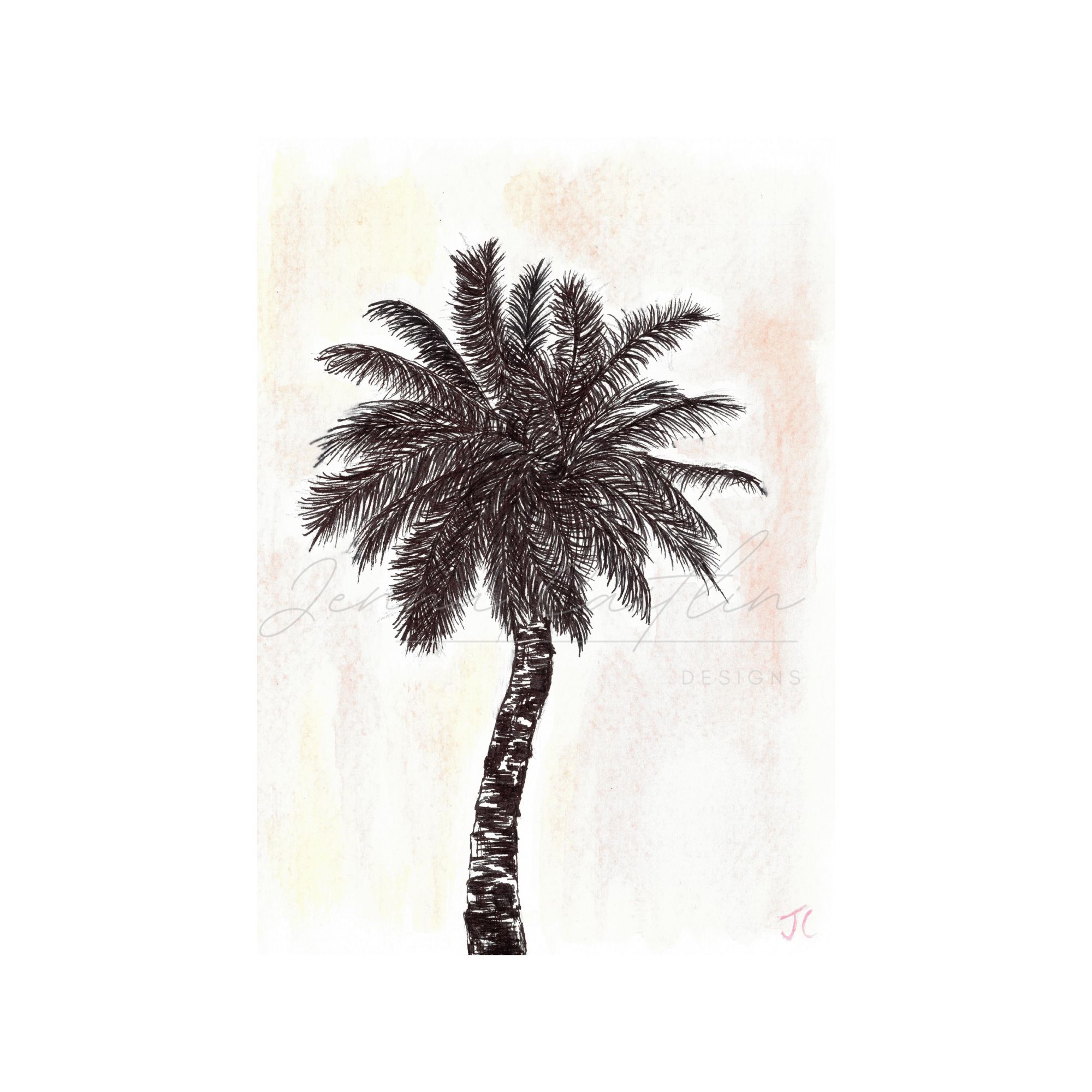 Black and White Palm Tree with Pink Skies